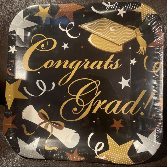 42~Congrats Grad! Graduation Party Paper Plates  3 X 14/pkg  9 in. Square - Picture 3 of 4